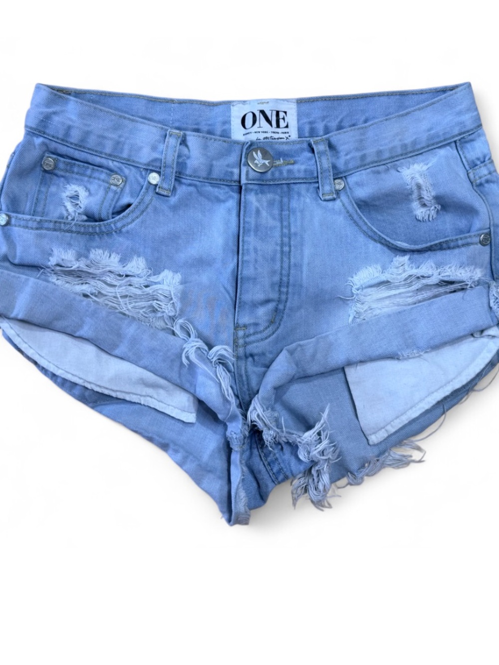 ONE TEASPOON Bandits Low Waist Cutoff Denim Shorts Light Wash Size 24